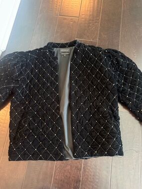 Something Navy Black Quilted Velvet Open Jacket with Metallic Stitching